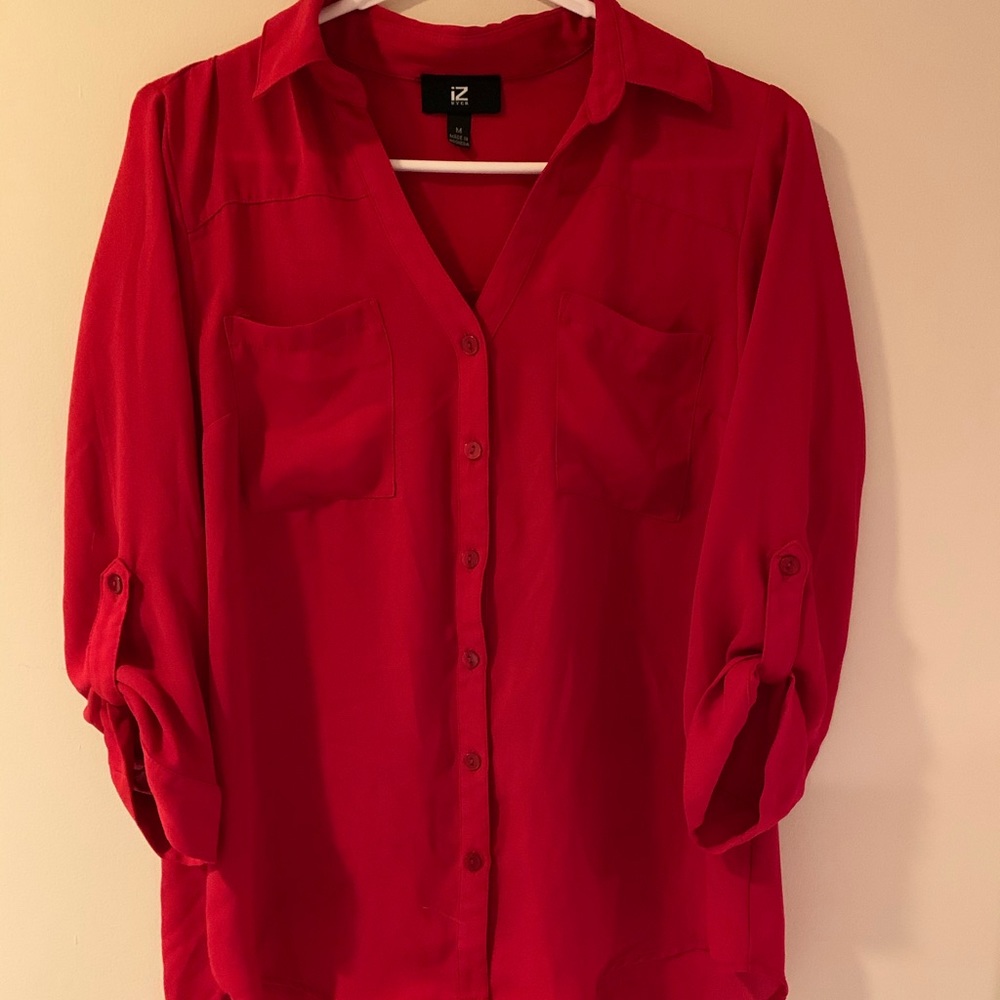 Red button down business blouse